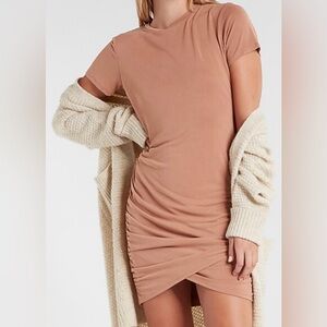 EXPRESS Heather Grey Silky Sueded Jersey Ruched T-Shirt Dress - large